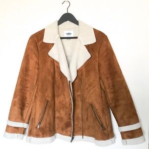 Sherpa lined faux suede motto jacket